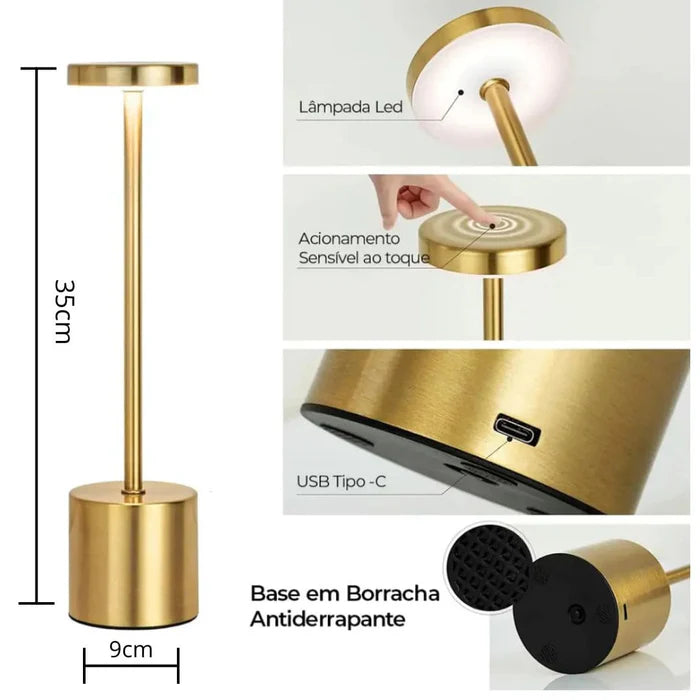 Abajur de Mesa Lumis Recarregável Sem Fio Decorativo - Neohousi