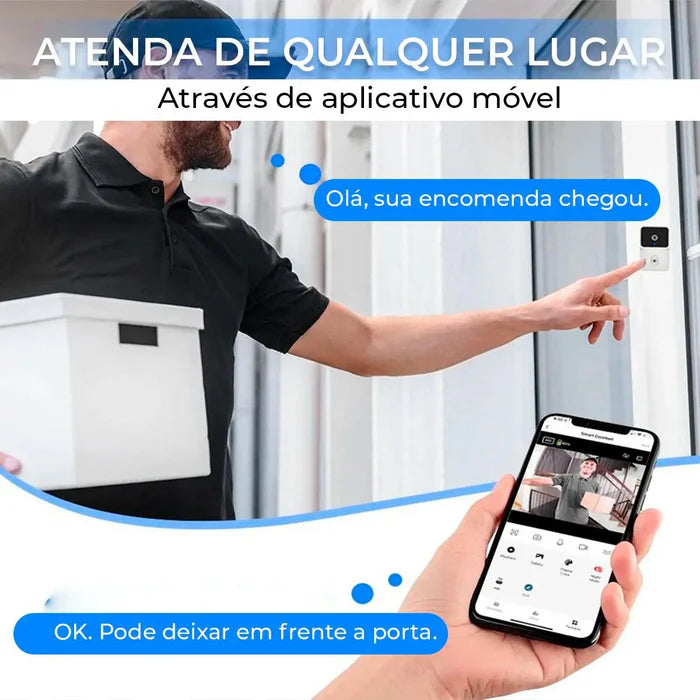 Campainha Com Câmera Vídeo Porteiro Sem Fio Wi-Fi HD Inteligente - Neohousi