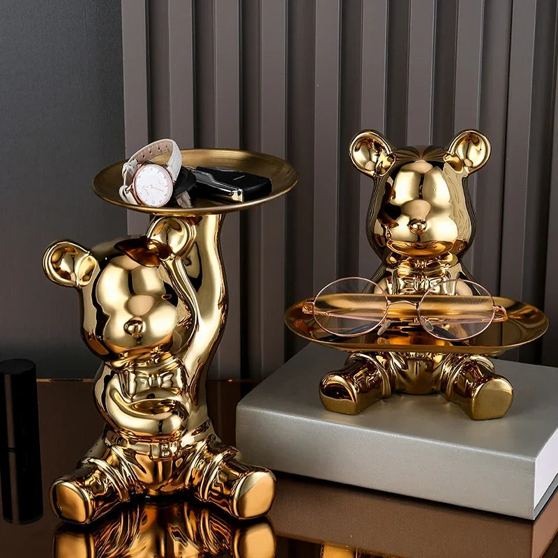 Escultura Decorativa Urso com Bandeja - Neohousi