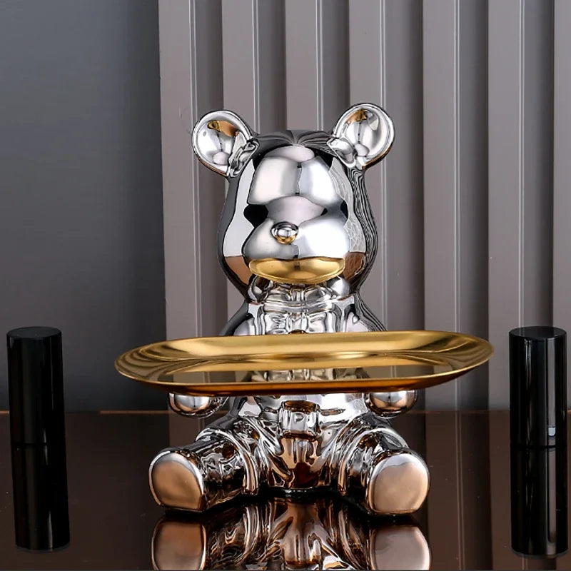 Escultura Decorativa Urso com Bandeja - Neohousi
