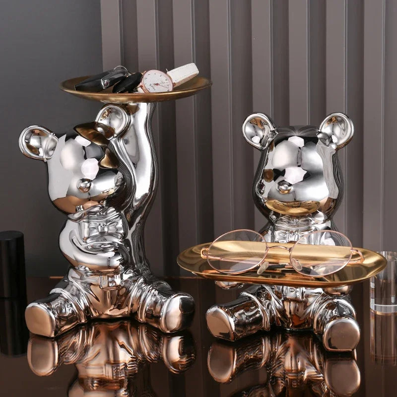 Escultura Decorativa Urso com Bandeja - Neohousi