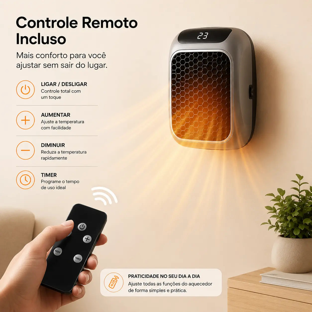 Aquecedor Portátil HeatBox™ Bivolt com Controle Remoto