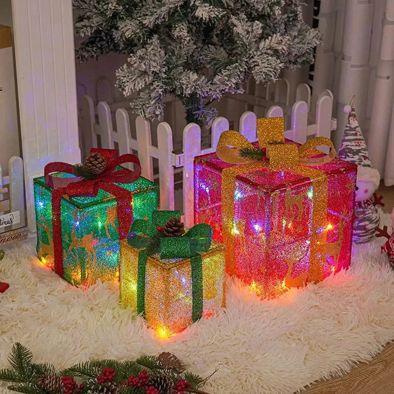 Caixa de Presente Iluminada com Laço para Decoração - Neohousi