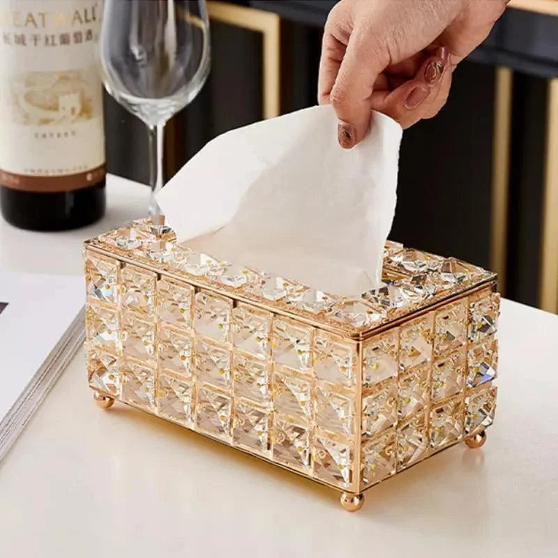 Caixa porta-lenço de papel em acrílico dourado, vista frontal