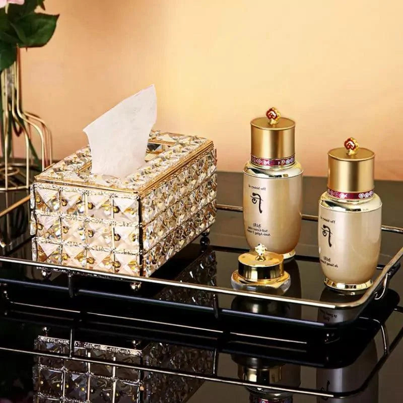 Porta-lenço de papel dourado com lenços de tamanho padrão