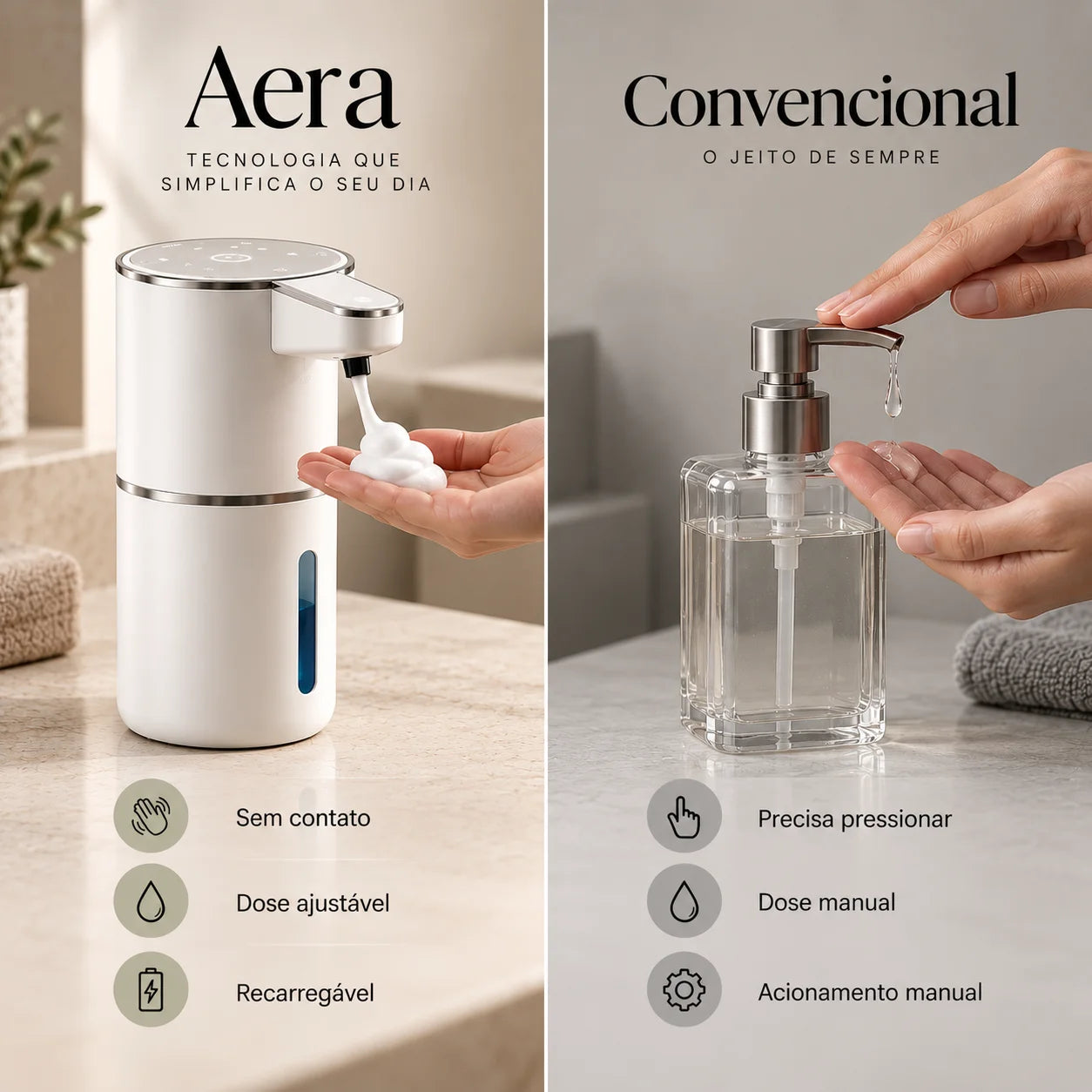 Comparativo entre o dispenser Aera e a saboneteira convencional