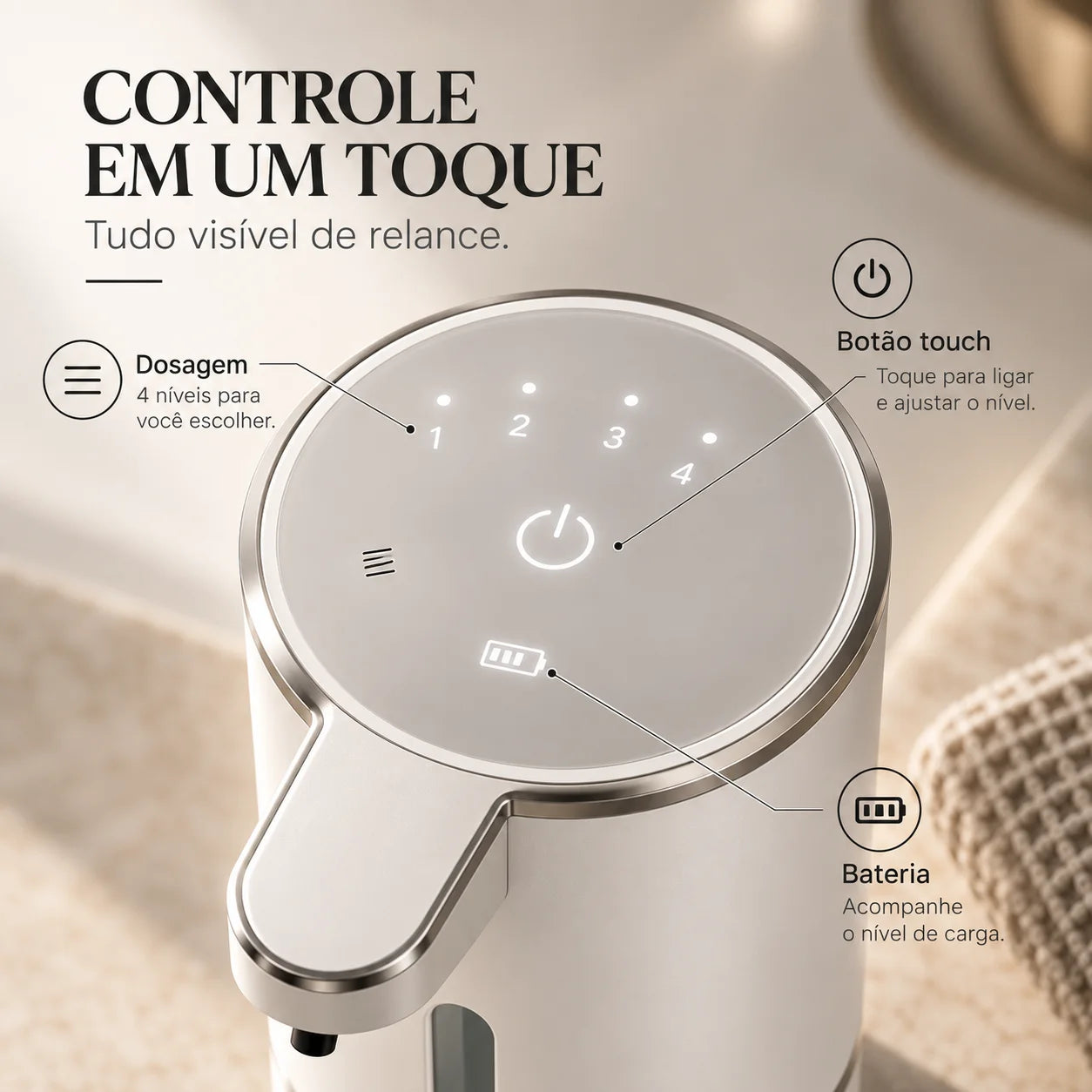 Painel de controle em um toque do dispenser automático Aera