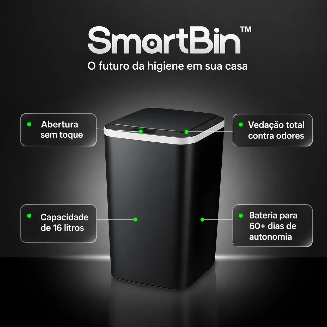 Lixeira Inteligente SmartBin™ com Sensor de Movimento Recarregável USB