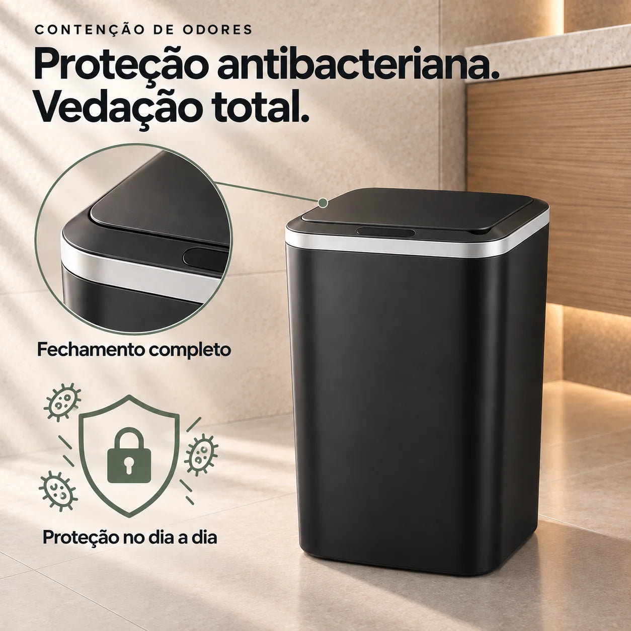 Lixeira Inteligente SmartBin™ com Sensor de Movimento Recarregável USB
