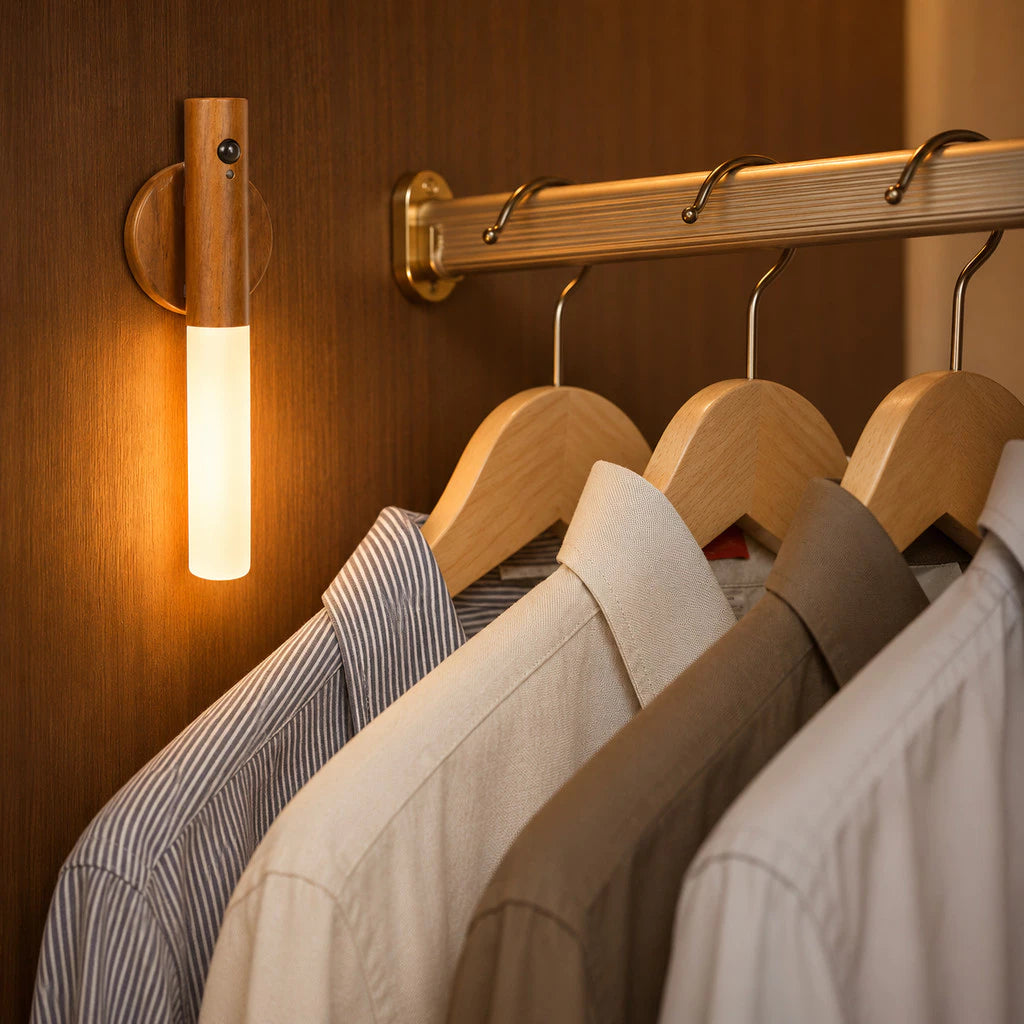 Luminária de Parede Led Inteligente com Sensor e Base Magnética – Madeira