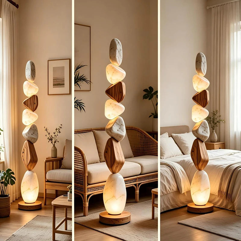 Luminária de Piso Coluna Moderna Orgânica Escultural Cairn