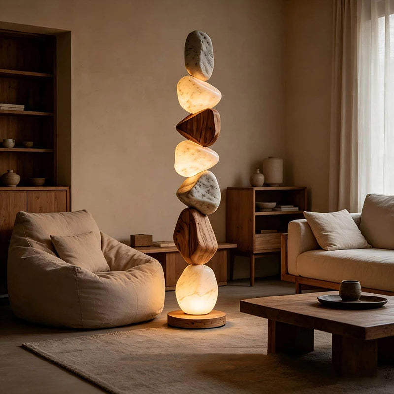 Luminária de Piso Coluna Moderna Orgânica Escultural Cairn