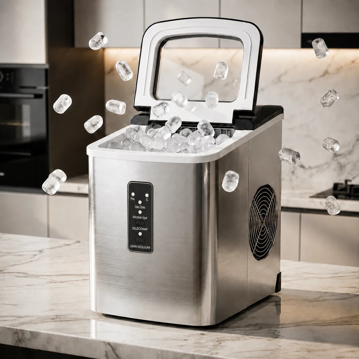Máquina de Gelo Portátil Turbo Ice para Casa, Bar e Área Gourmet 110V