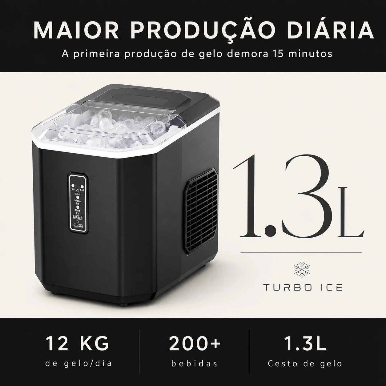 Máquina de Gelo Portátil Turbo Ice para Casa, Bar e Área Gourmet 110V