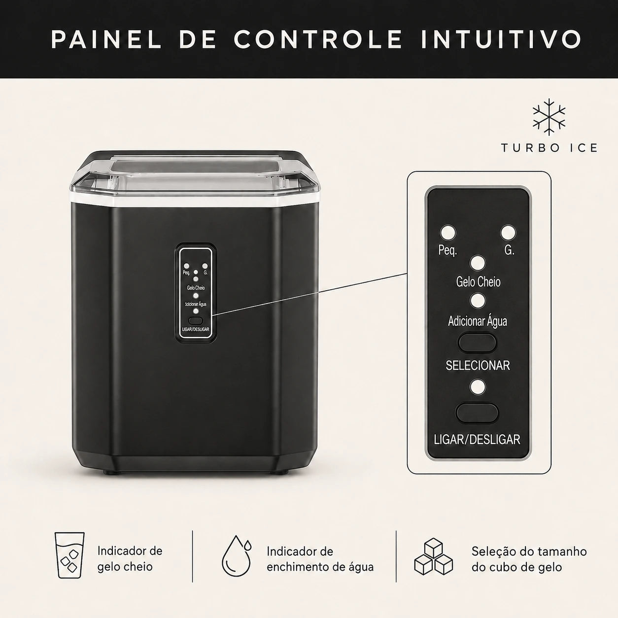 Máquina de Gelo Portátil Turbo Ice para Casa, Bar e Área Gourmet 110V