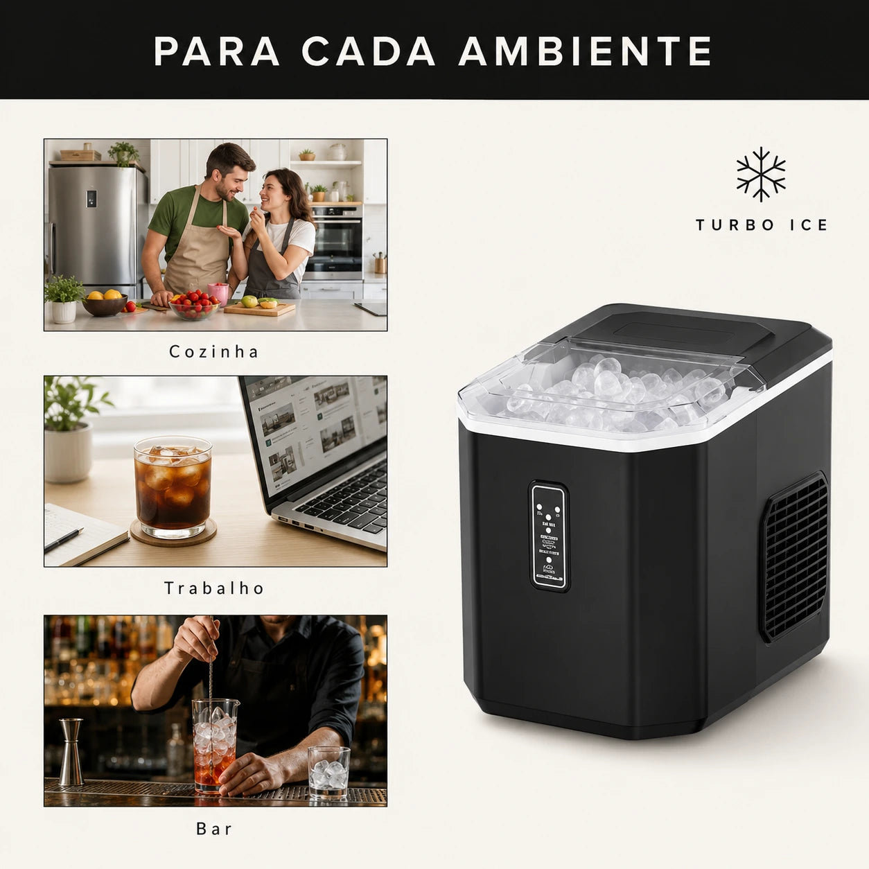 Máquina de Gelo Portátil Turbo Ice para Casa, Bar e Área Gourmet 110V