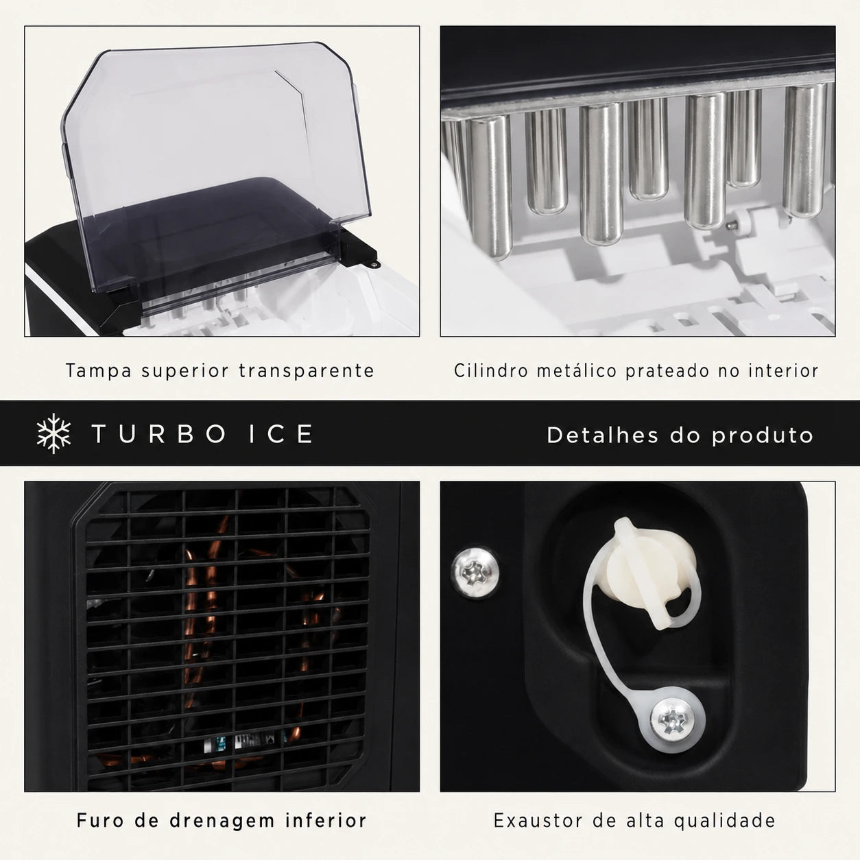 Máquina de Gelo Portátil Turbo Ice para Casa, Bar e Área Gourmet 110V