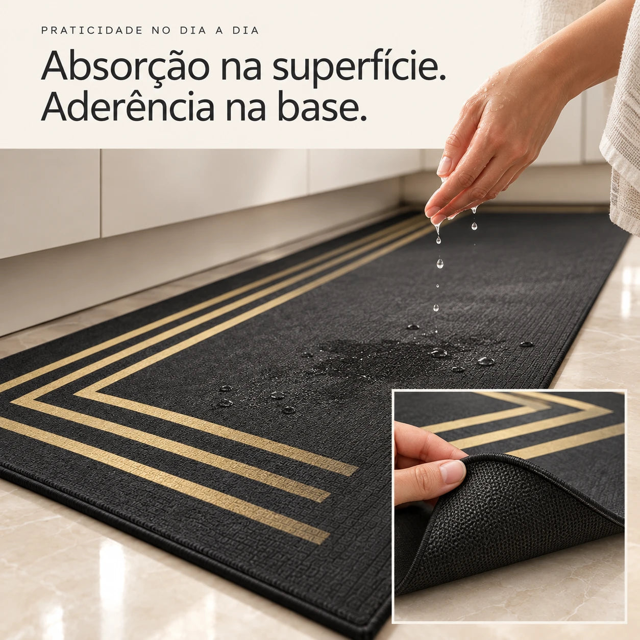 Água sobre a superfície da passadeira Riva e a base antiderrapante levantada