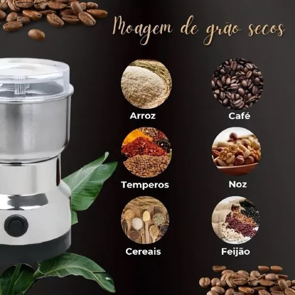 Moedor de Café e Grãos Elétrico Inox 150W – Durável e Compacto - Neohousi