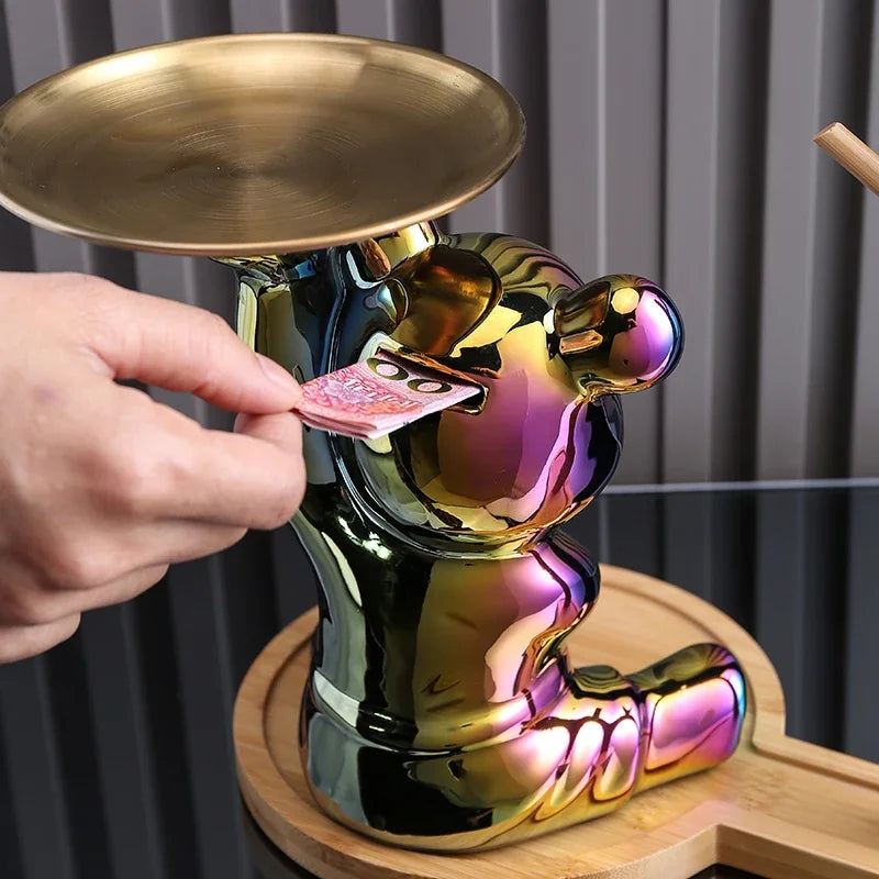 Escultura Decorativa Urso com Bandeja - Neohousi
