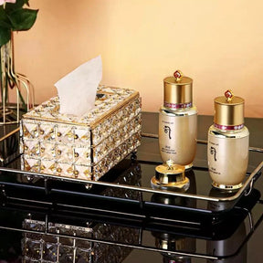 Porta-lenço de papel dourado com lenços de tamanho padrão