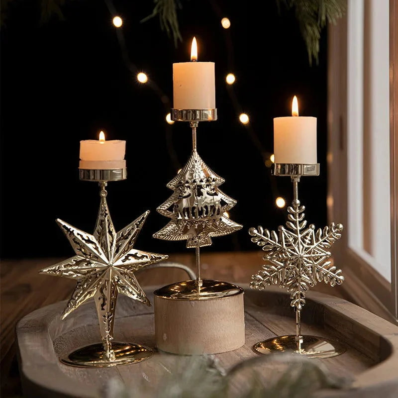 Castiçal de Ferro Dourado para Decoração Natalina - Neohousi