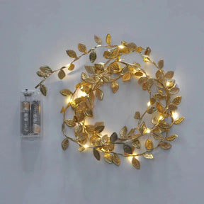 Cordão de Luzes Led Decorativo com Folhas Douradas - Neohousi