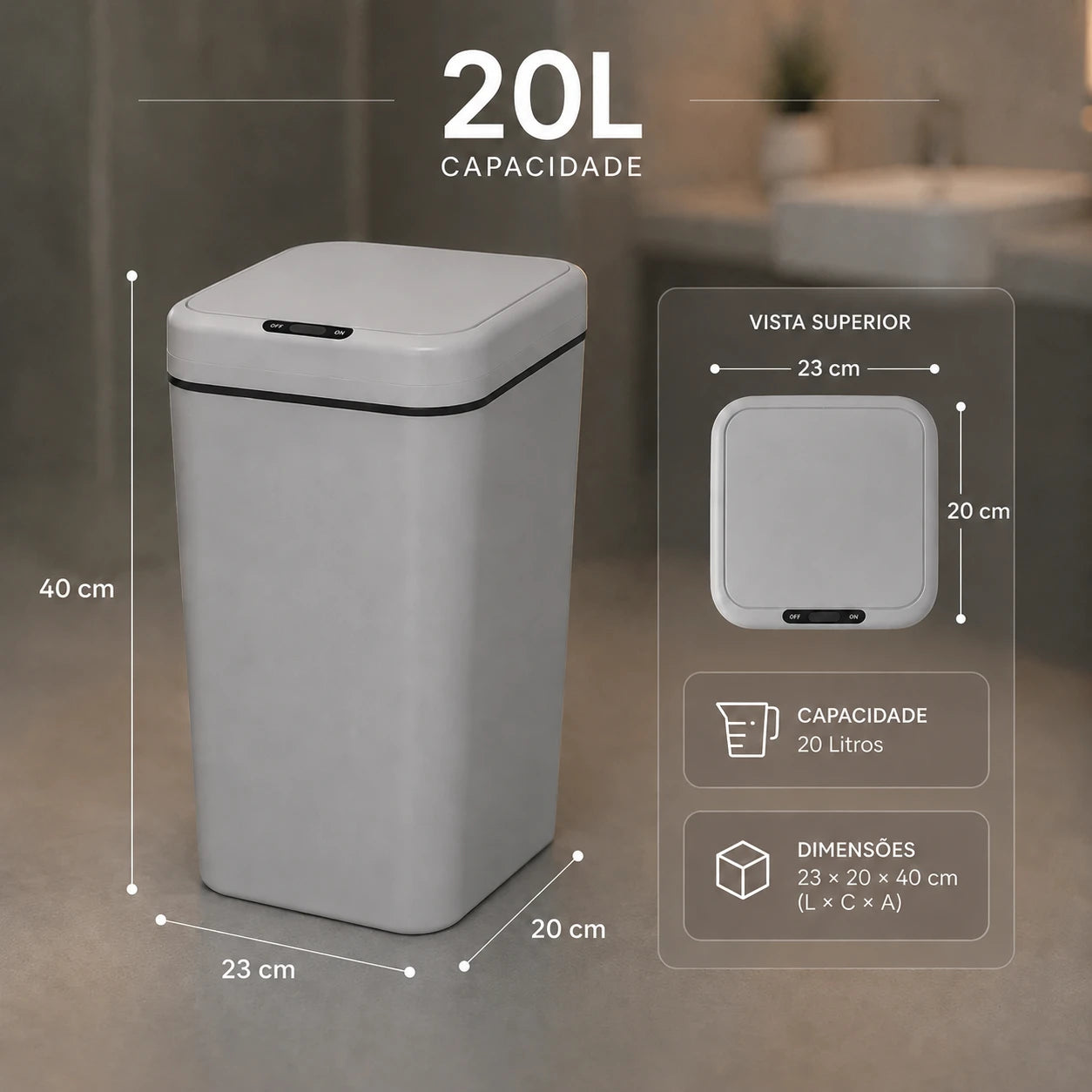Lixeira Automática Inteligente 20 Litros com Sensor de Movimento