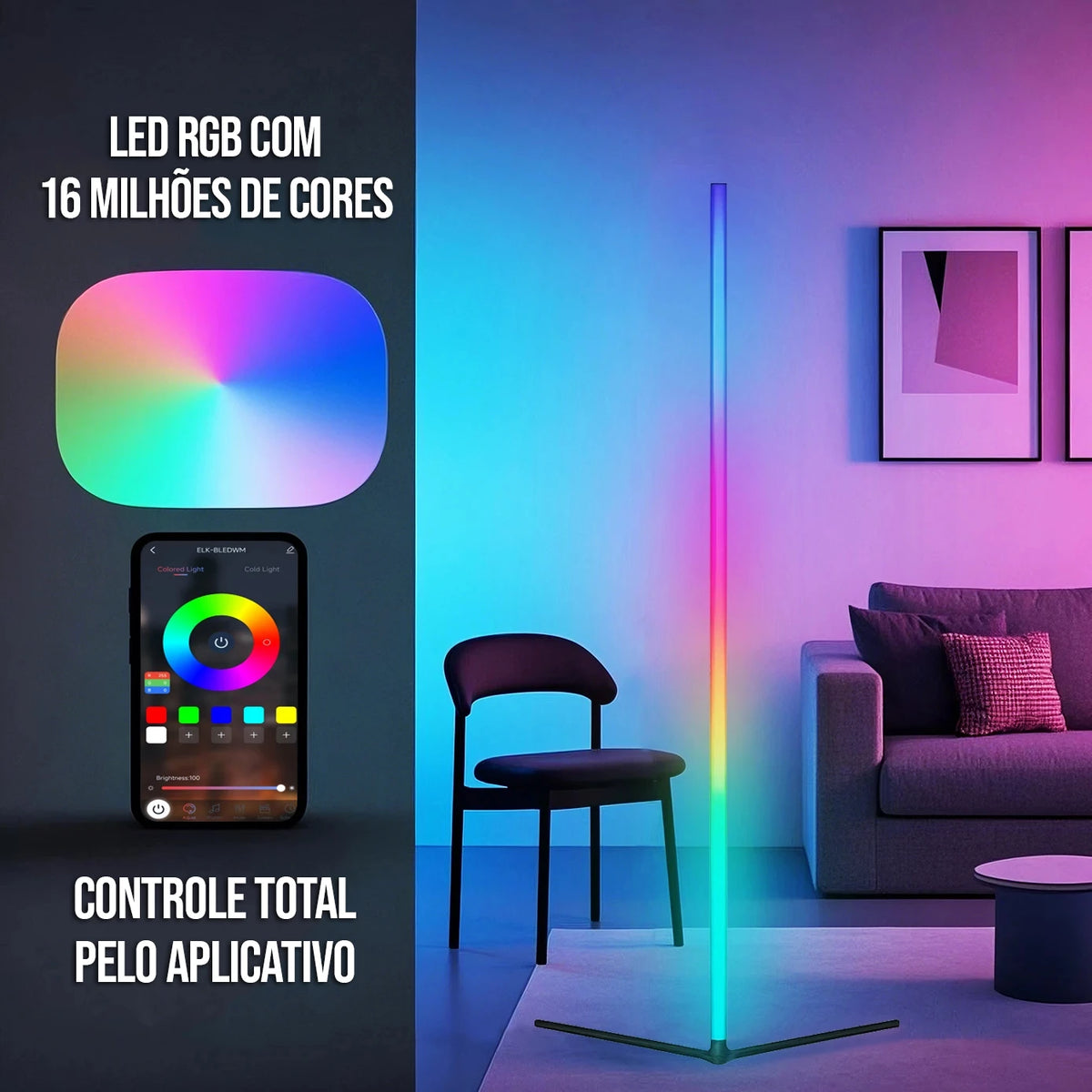 Luminária Bastão NeonStick LED RGB com Controle Remoto e Aplicativo - Neohousi
