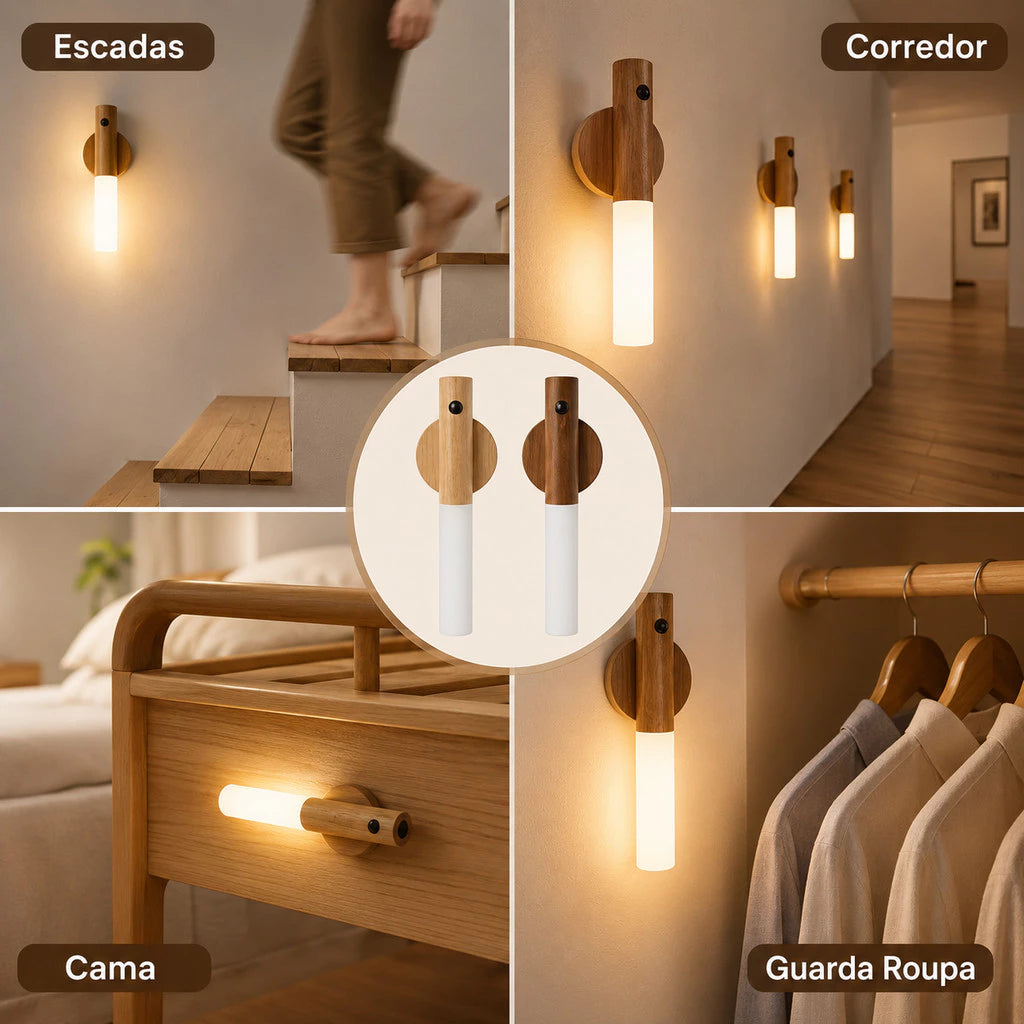 Luminária de Parede Led Inteligente com Sensor e Base Magnética – Madeira