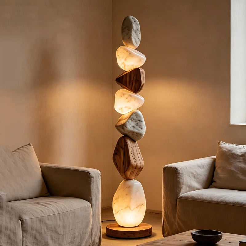 Luminária de Piso Coluna Moderna Orgânica Escultural Cairn