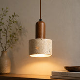 Luminária Pendente Moderna Wabi-Sabi em Travertino e Madeira Kanso