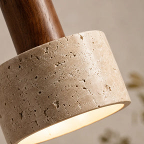 Luminária Pendente Moderna Wabi-Sabi em Travertino e Madeira Kanso