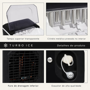 Máquina de Gelo Portátil Turbo Ice para Casa, Bar e Área Gourmet 110V