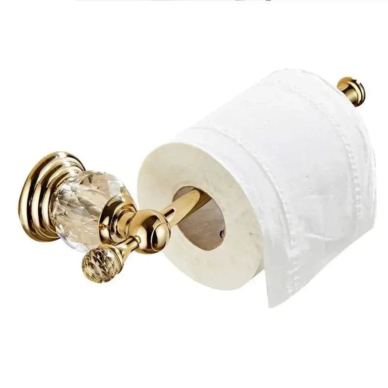 Porta Papel Higiênico Dourado Detalhe em Cristal - Neohousi