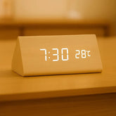 Relógio Digital Wood Design LED Despertador Mesa Decorativo Triangular