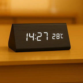 Relógio Digital Wood Design LED Despertador Mesa Decorativo Triangular