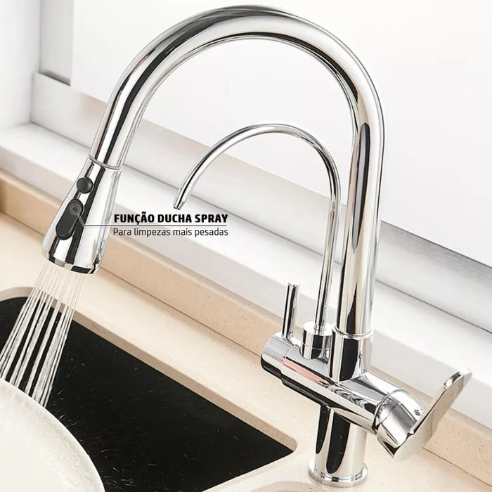 Torneira Gourmet Cozinha Milano Monocomando com Filtro de Água e Jato Extensível - Neohousi